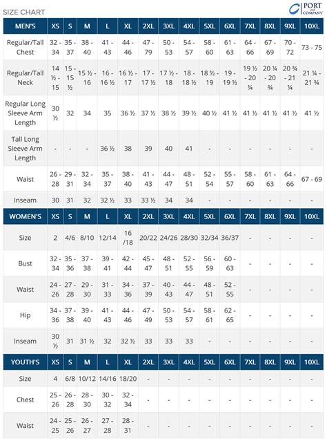 portmans size chart.